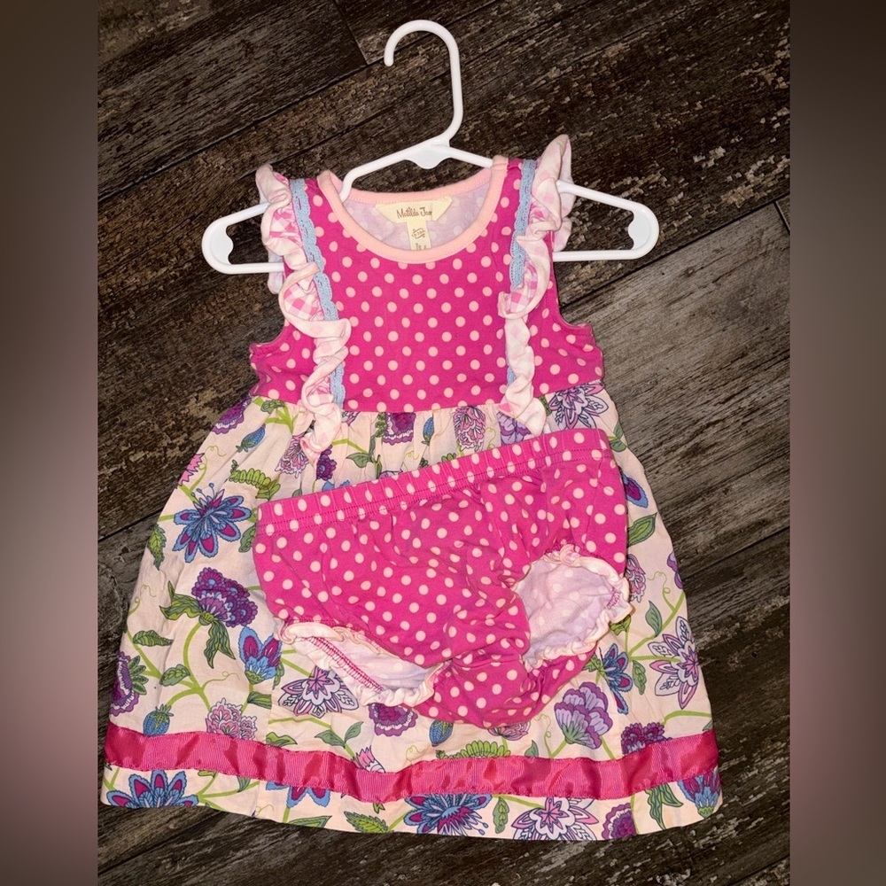 Matilda Jane Pink Polka Dot Floral Dress with Bloomer